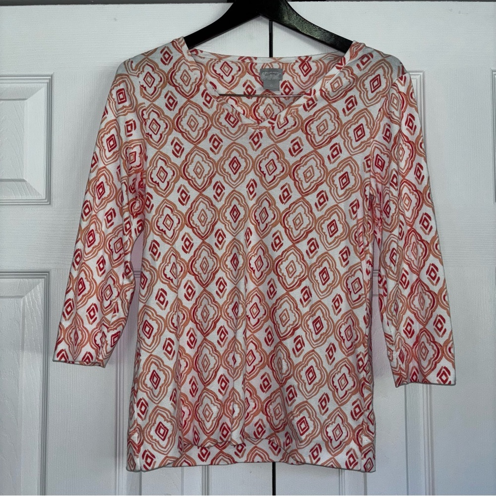 Chico’s Geometric Patterned Women's Top Orange & Cream Size 0 or Small